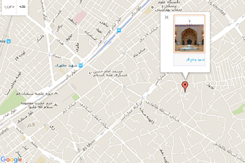 جانمایی مسجد جامع قم در نقشه