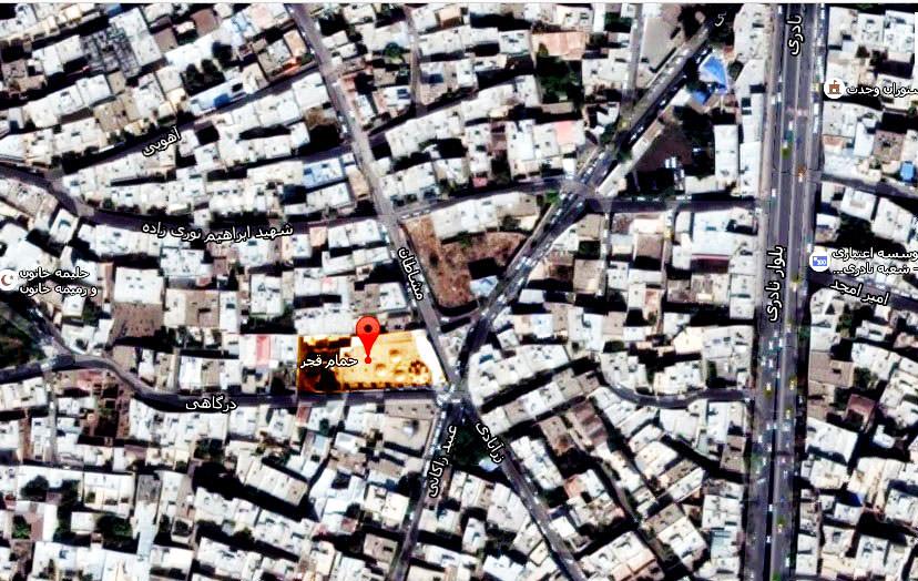 جا نمایی حمام قجر بر روی نقشه