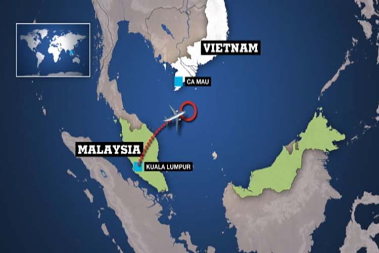 مسیر حرکت هواپیمای گم شده مالزی