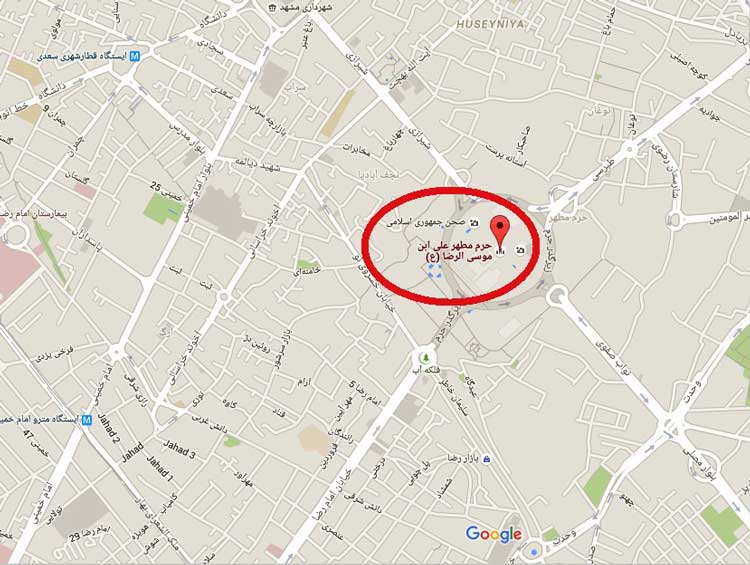 جانمایی حرم امام رضا (ع) روی نقشه