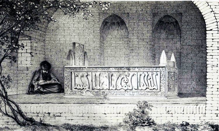 نمایی از آرامگاه نخستین در اوایل دوره قاجار اثر اوژن فلاندن