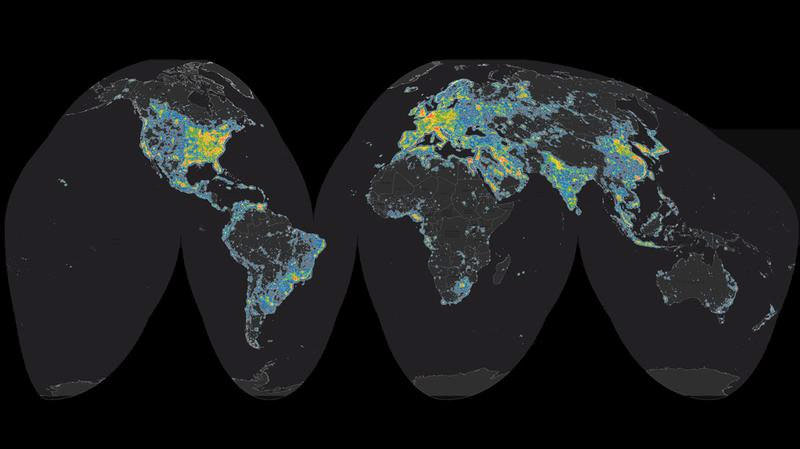 نقشه آلودگی نوری کره زمین