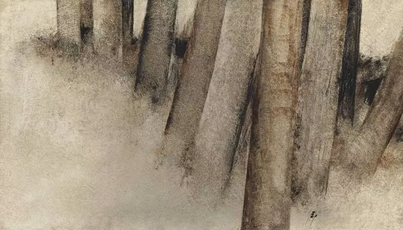 نقاشی زیبای تنه درختان از سهراب سپهری