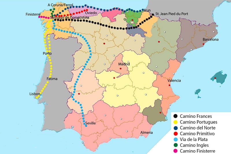 نقشه جاده سانتیاگو در کشورهای مختلف