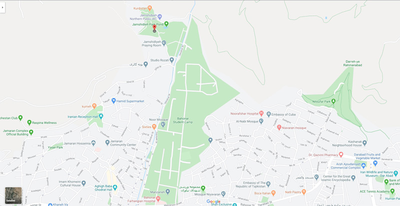 موقعیت پارک جمشیدیه روی نقشه گوگل مپ