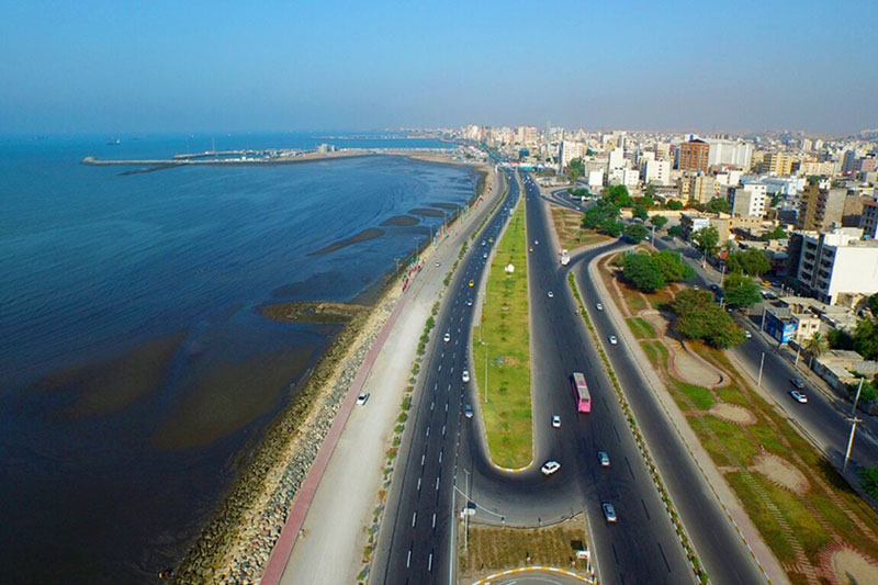 نمایی هوایی از جاده ساحلی شهر بندر عباس