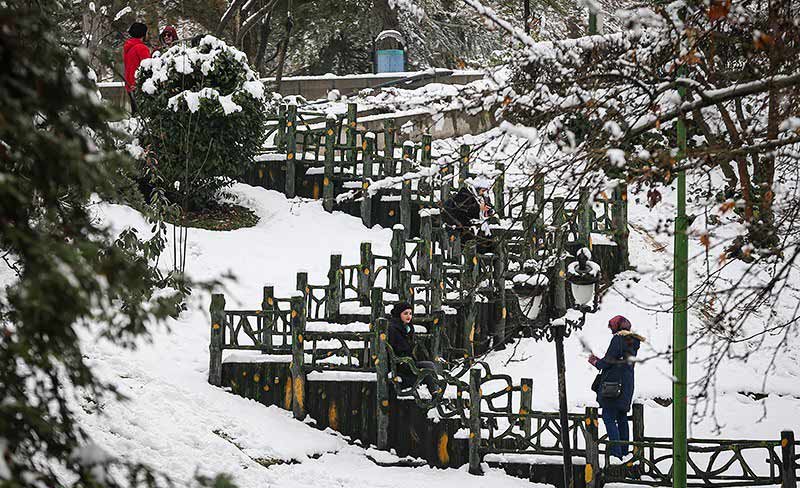 مسیر پلکانی پارک ملت و مردم در حال برف بازی