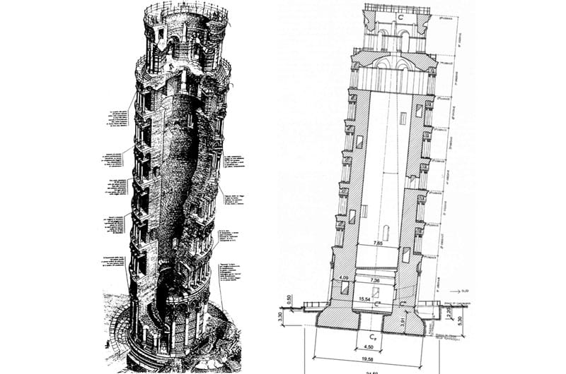 مقطع معماری برج پیزا
