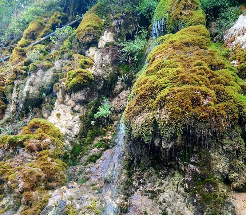 آبشاری بلند در حال جریان روی صخره 