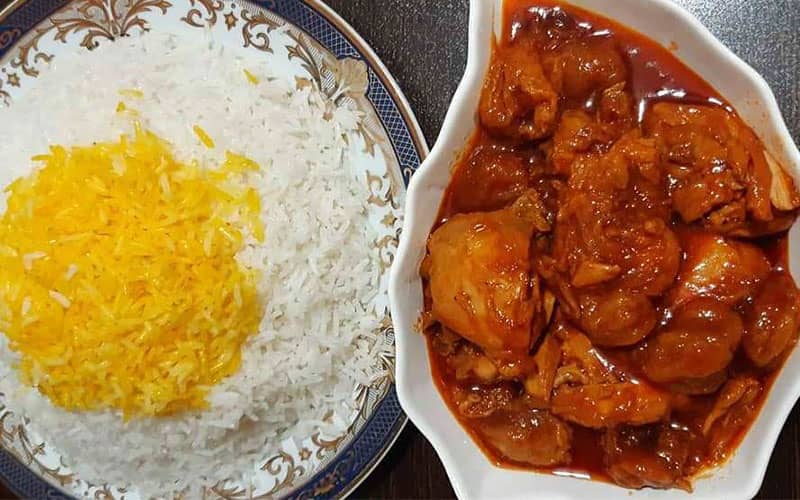 خورش مرغ با برنج