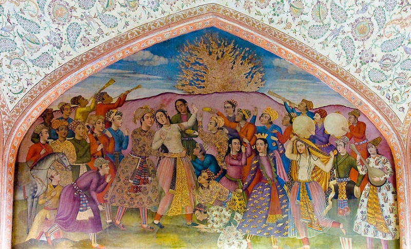 نقاشی مربوط به چهارشنبه‌سوری در چهلستون اصفهان