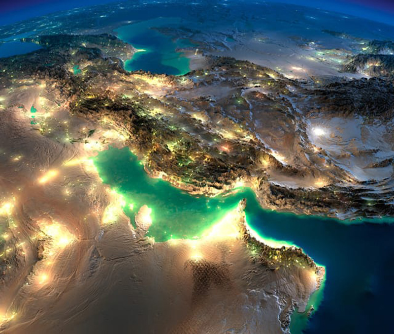 عکس هوایی از خلیج فارس در شب