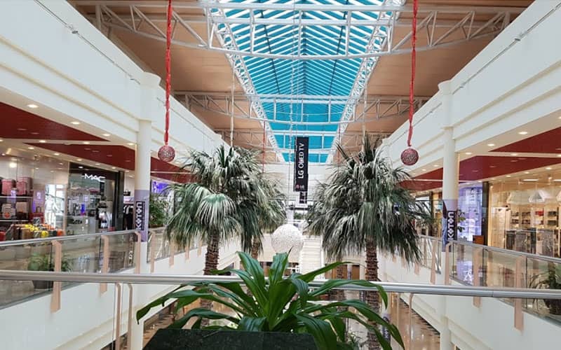 مرکز خریدی لوکس با درختان نخل و سقف شیشه ای در کیش