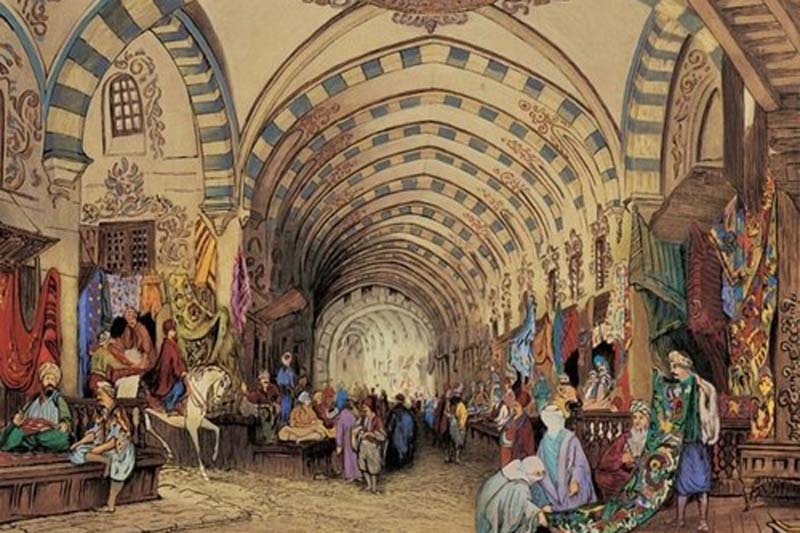 نقاشی قدیمی از بازار ادویه استانبول