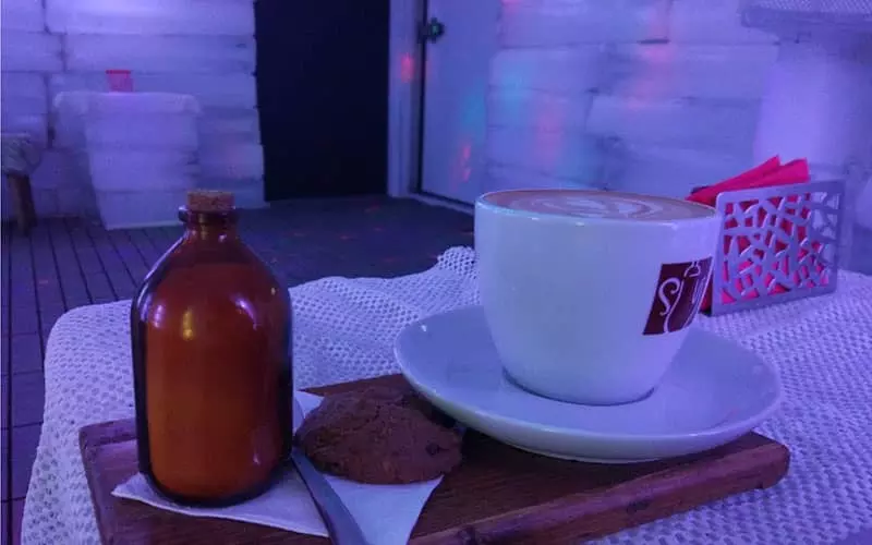 یک فنجان قهوه در اتاق یخی کافه قصر یخی