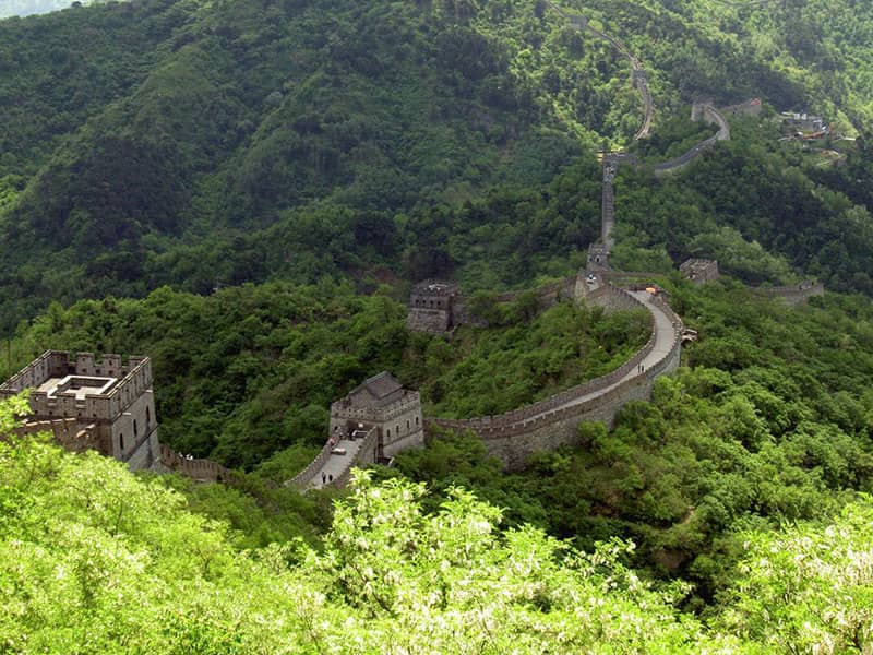 تصویر دیوار چین در میان کوهستان سرسبز 