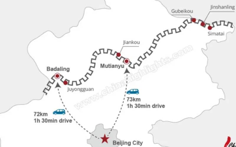 نقشه دسترسی به دیوار چین
