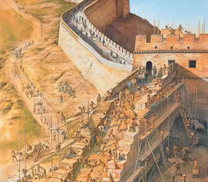 نقاشی قدیمی از ساخت و ساز دیوار چین