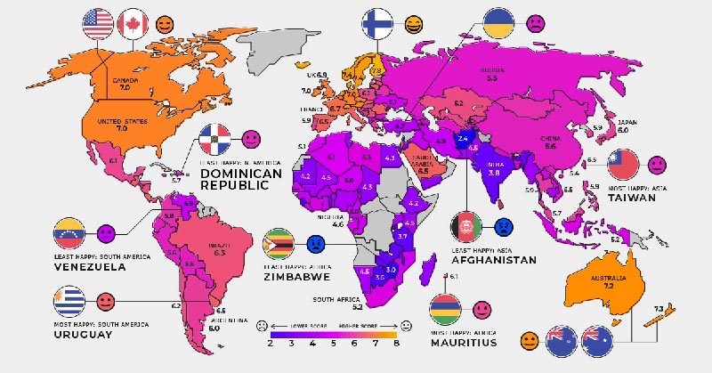 شادترین کشورهای دنیا روی نقشه