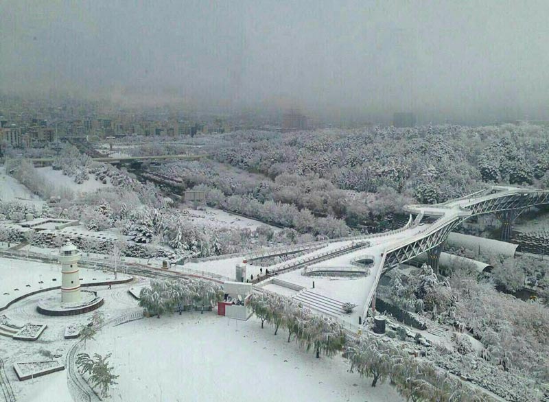 پل طبیعت پوشیده از برف در جوار بوستان طالقانی