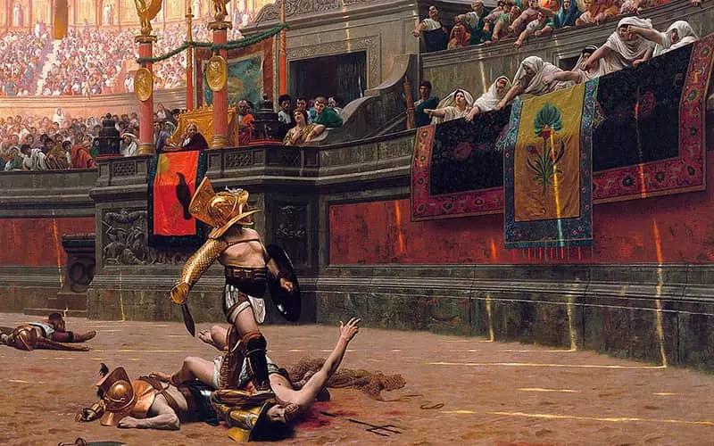 نقاشی از نبرد گلادیاتورها در کولوسئوم رم