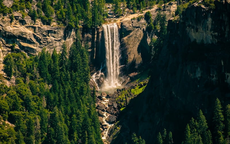 آبشاری مرتفع در منطقه ای جنگلی