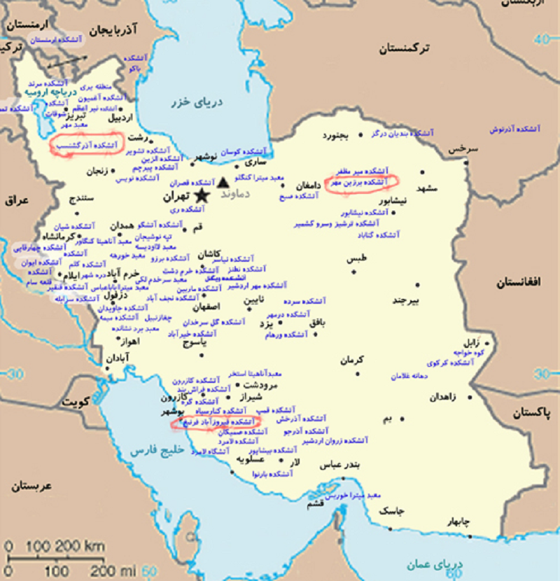 نقشه معابد و آتشکده های ایران