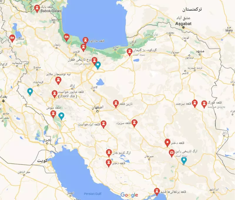 قلعه های ایران روی نقشه