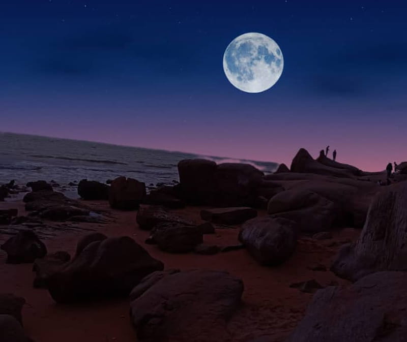 ماه کامل در ساحل مکسر بندر مقام
