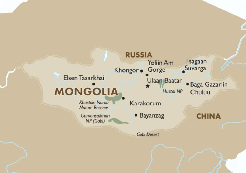  مغولستان روی نقشه