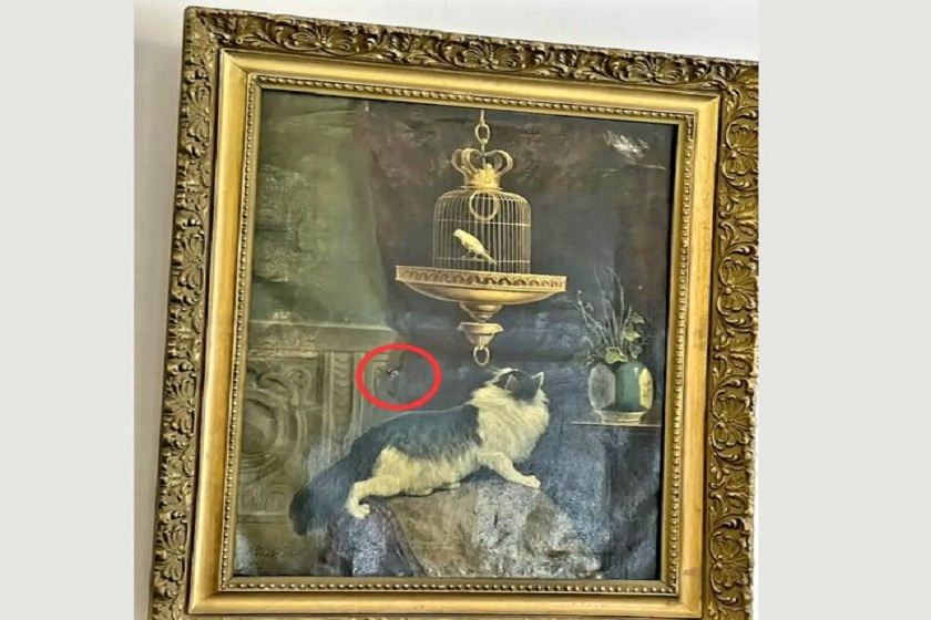سوراخ شدن تابلوی «گربه و قناری» اثر کمال‌الملک در کاخ گلستان با میخ!