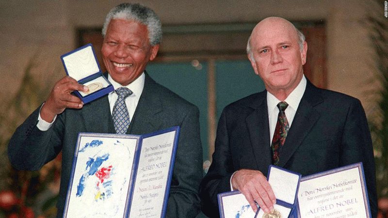 دریافت جایزه صلح نوبل توسط ماندلا و رئیس‌جمهور