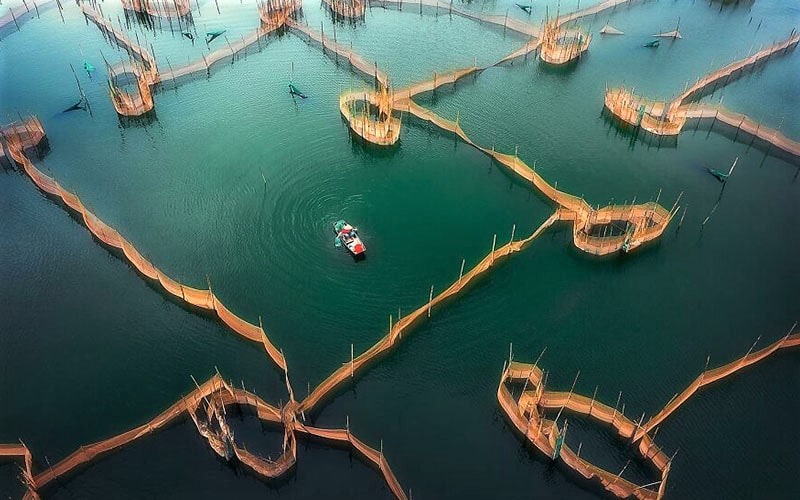 عکس هوایی از مزارع ماهیگیری در ویتنام