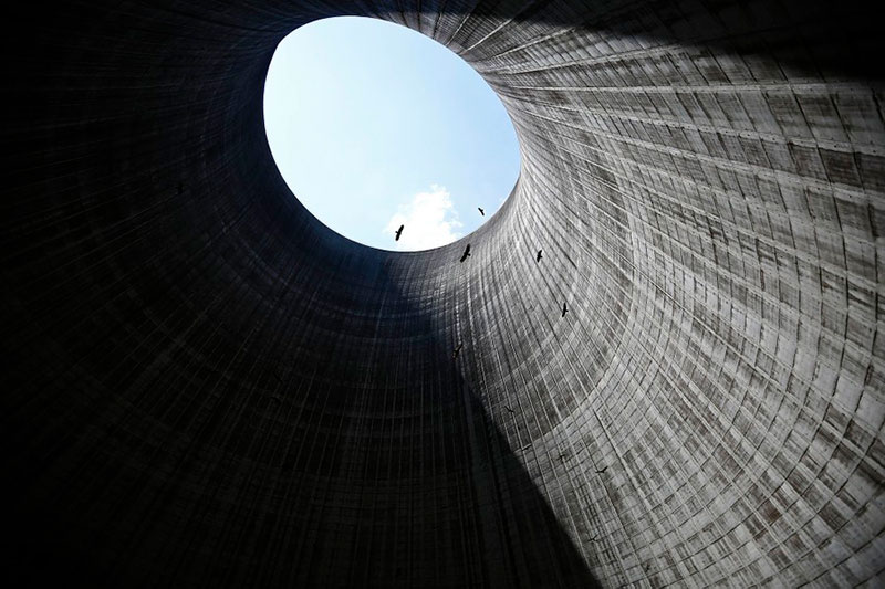 پرندگان در اطراف برج خنک کننده نیروگاه هسته‌ای ناتمامی در ایالت آلاباما آمریکا؛ منبع: AP، عکاس: Brynn Anderson