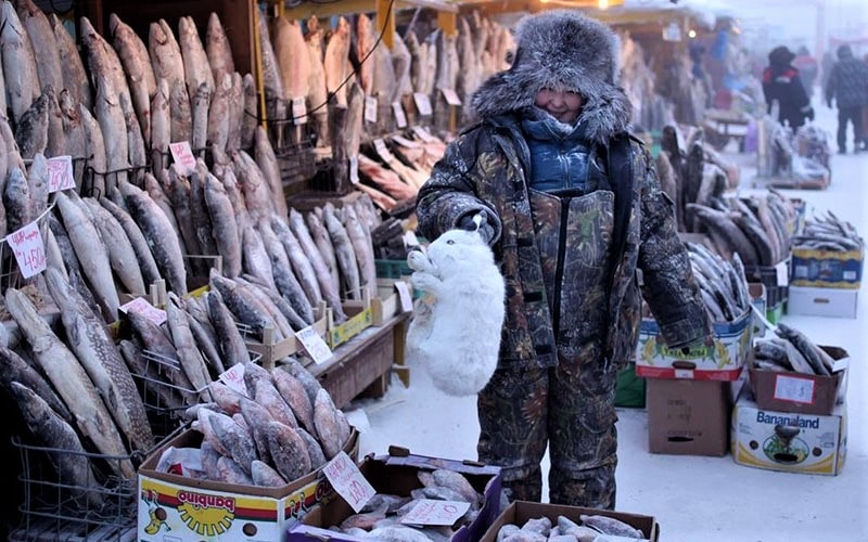 ماهی فروش زن در اویمیاکن 