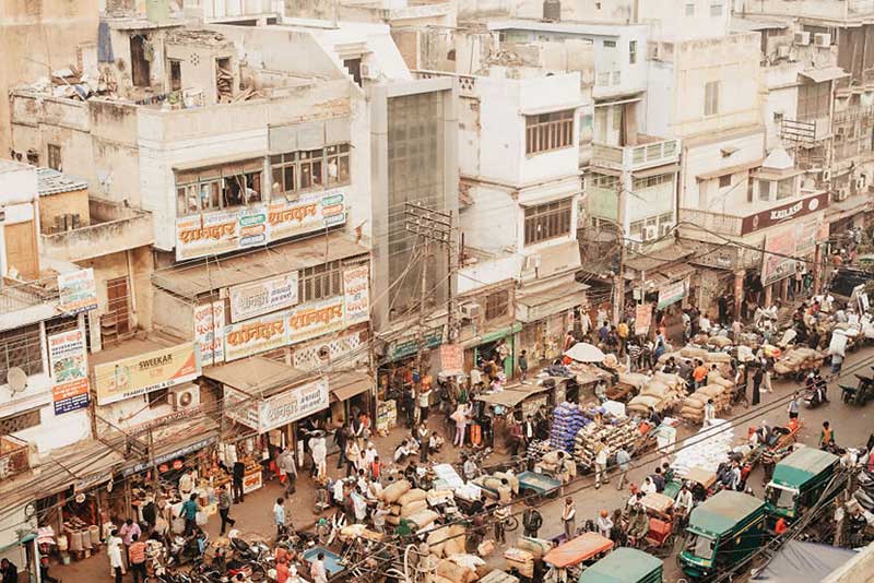 خیابان شلوغی در هند از نمای بالا