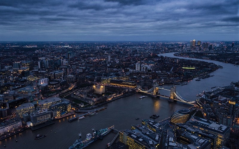 عکس هوایی از لندن در شب