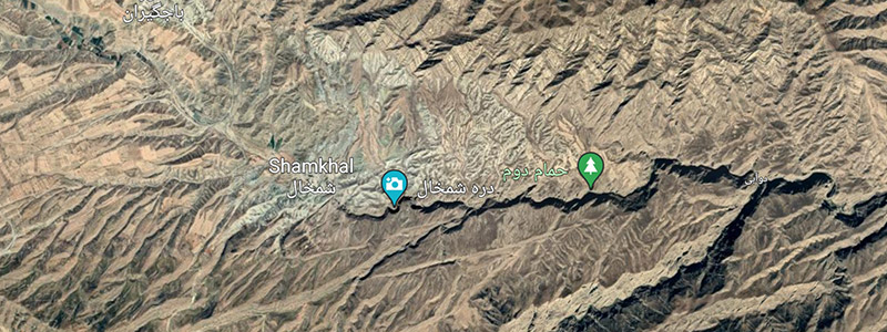 نقشه هوایی دره شمخال؛ منبع عکس: Google Earth؛ عکاس: نامشخص