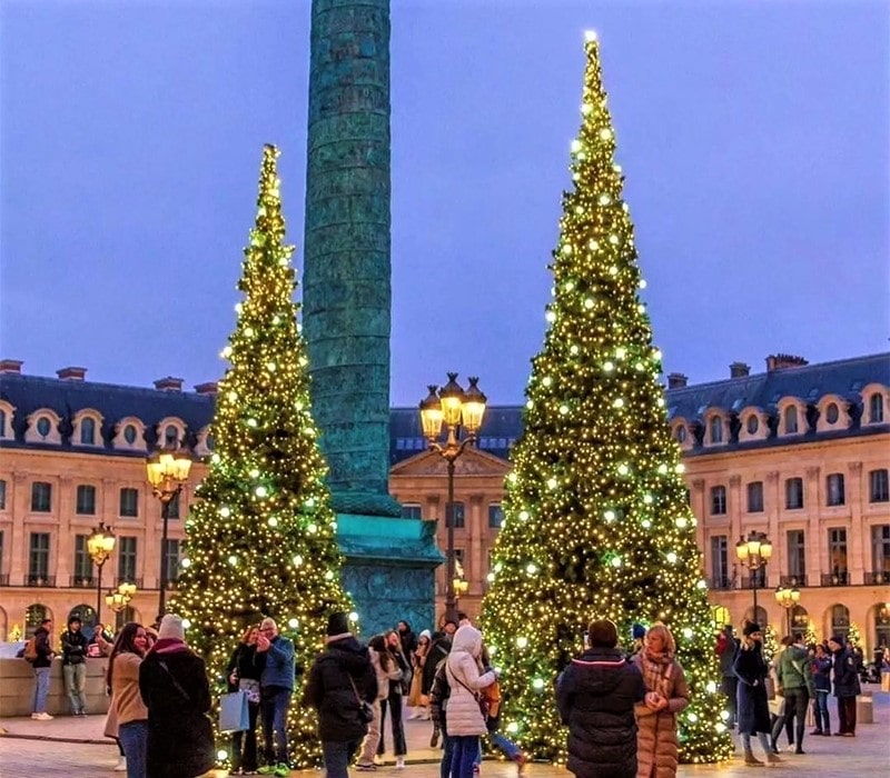 درختان کریسمس در میدانی در پاریس