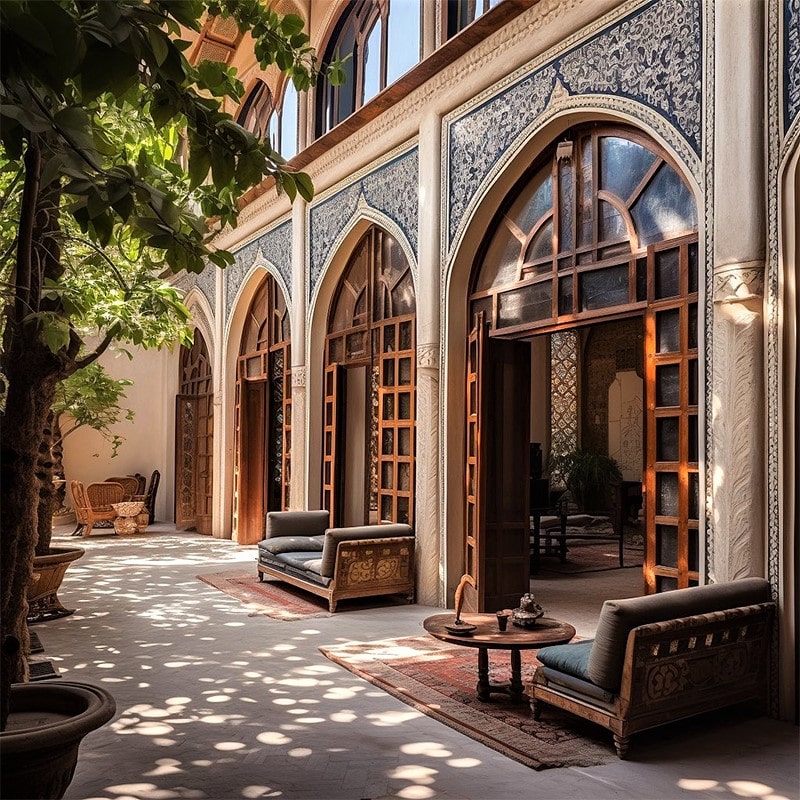 درهای طاقی شکل در ورودی اتاق‌های خانه اصفهان