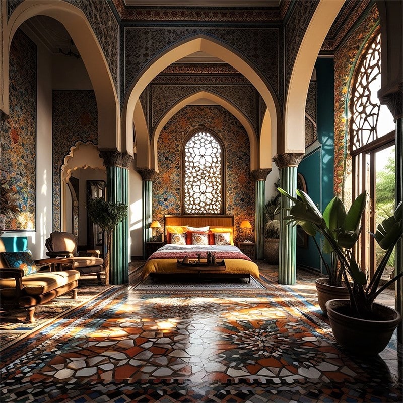 اتاق خواب خانه‌ای مجلل با معماری ایرانی
