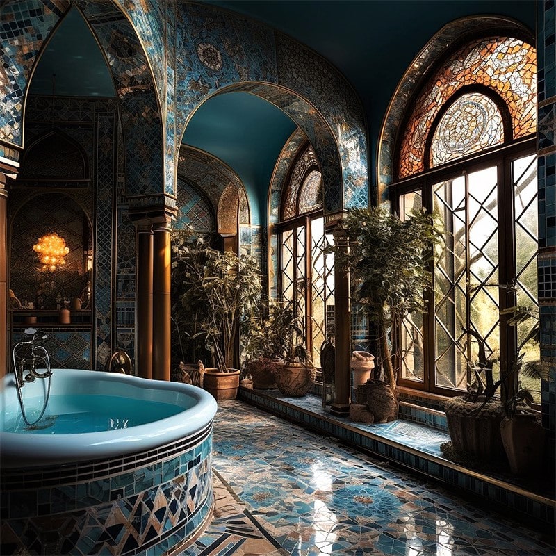 حمامی بزرگ با دکوراسیون سنتی ایرانی