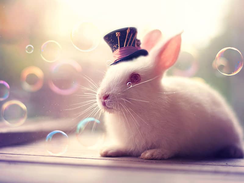 خرگوشی با کلاهی بر سر