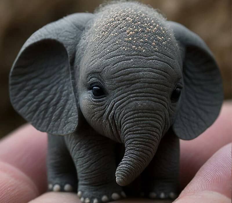 فیل کوچکی در دست انسان