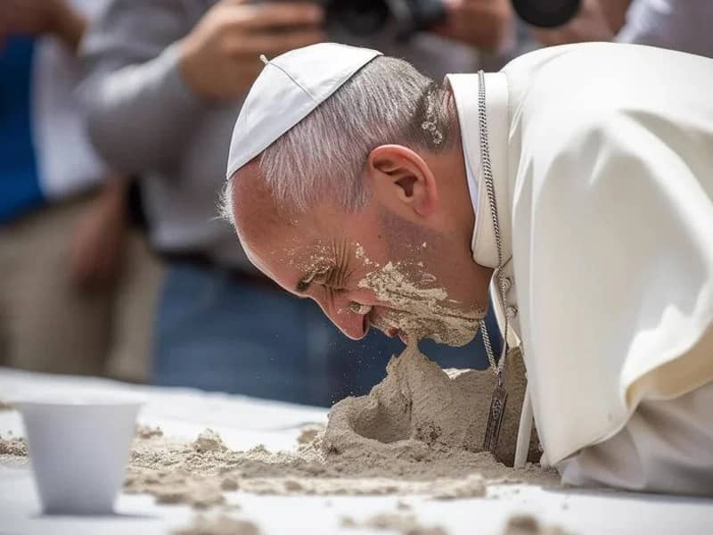 پاپ فرانسیس مشغول خوردن بتن