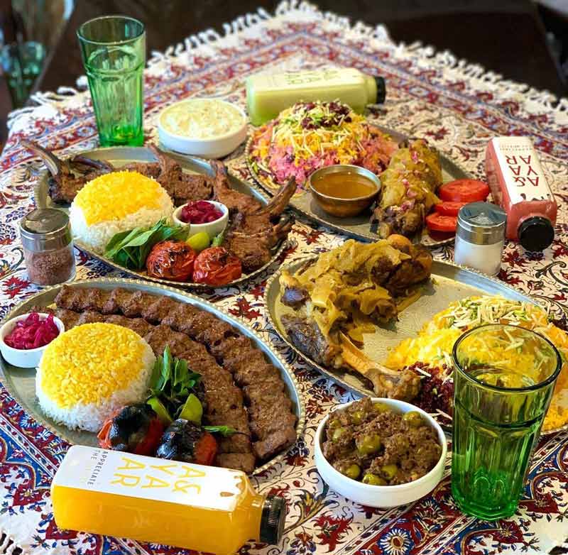 تنوع غذاهای ایرانی در رستوران عیار شمرون میدون تجریش