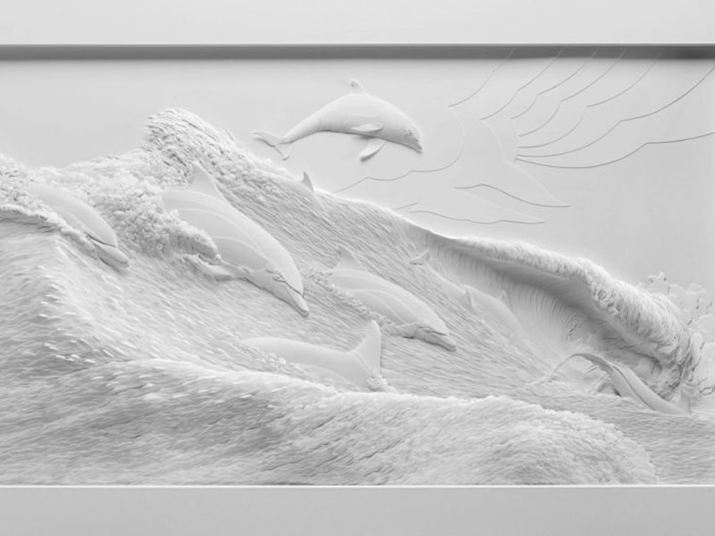 تابلوی کاغذی شنای دلفین ها در دریا