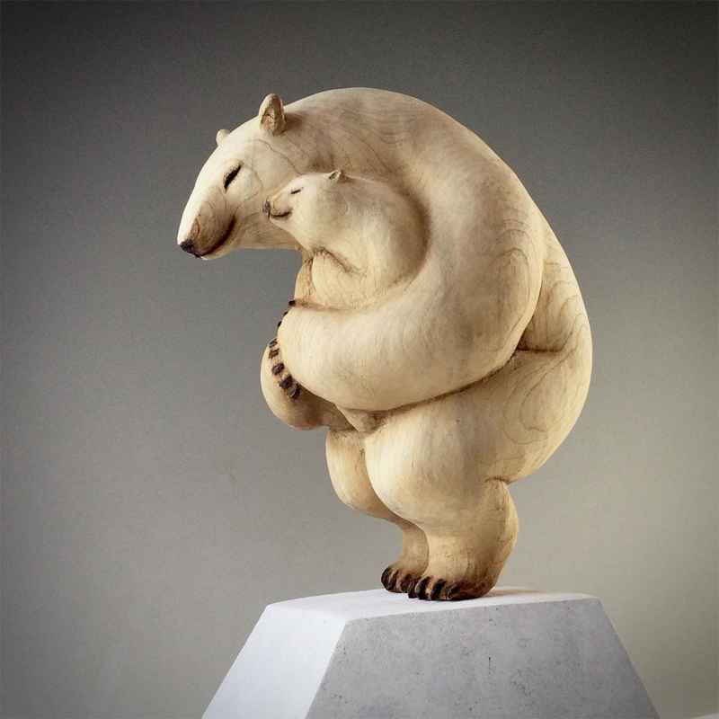 مجسمه چوبی خرس قطبی مادر و فرزند