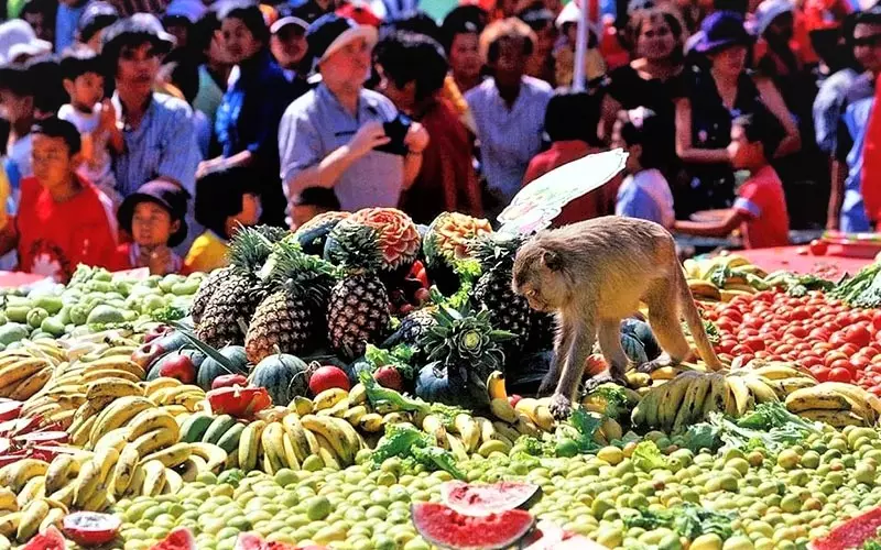 حضور گردشگران در جشنواره میمون‌ لوپبوری