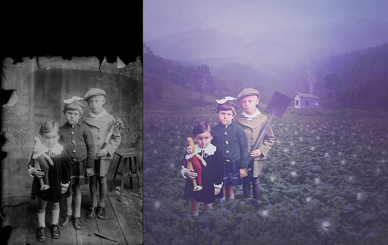 بازسازی تصویر سه کودک کنار هم؛ اثر جین لانگ